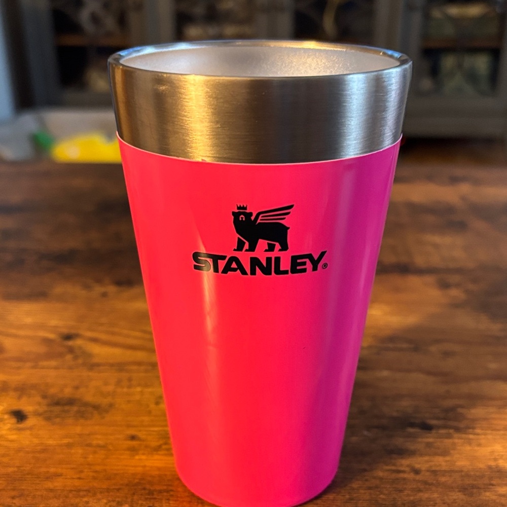 Stanley Hot Pink Tumbler with Silver Accent 16 oz